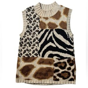 David Brooks sleeveless sweater silk linen cotton animal print sweater vest S